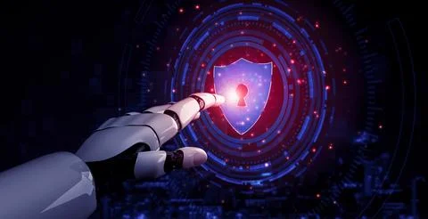 Future artificial intelligence robot and cyborg. 3D illustration. Illustrazione stock