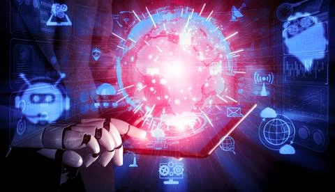Future artificial intelligence robot and cyborg. 3D illustration. Stock Illustration