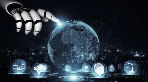 Future artificial intelligence robot and cyborg. 3D illustration. Stock Illustration