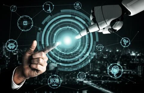 Future artificial intelligence robot and cyborg. 3D illustration. イラスト素材