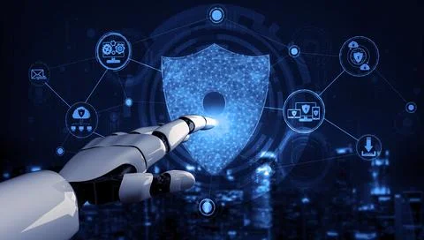 Future artificial intelligence robot and cyborg. 3D illustration. Stock-Illustration