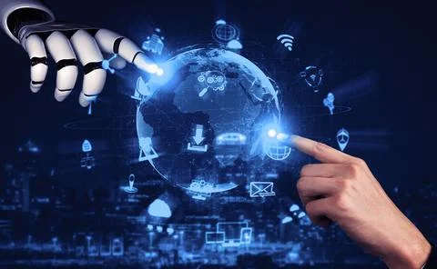 Future artificial intelligence robot and cyborg. 3D illustration. Stock Illustration