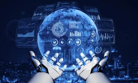 Future artificial intelligence robot and cyborg. 3D illustration. Stock Illustration