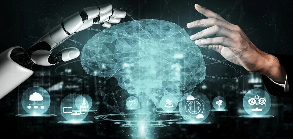 Future artificial intelligence robot and cyborg. 3D illustration. Stock Illustration