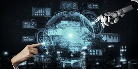 Future artificial intelligence robot and cyborg. 3D illustration. 스톡 일러스트