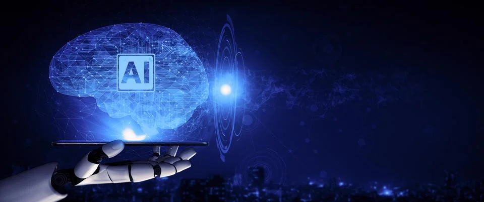 Future artificial intelligence robot and cyborg. 3D illustration. 스톡 일러스트