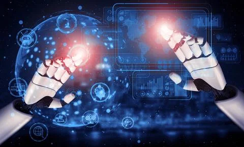 Future artificial intelligence robot and cyborg. 3D illustration. Stock Illustration