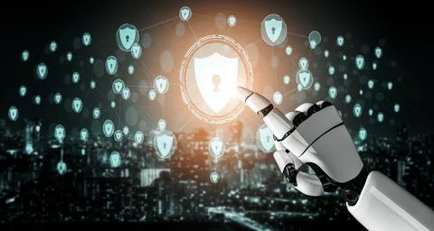 Future artificial intelligence robot and cyborg. 3D illustration. Illustrazione stock