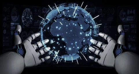 Future artificial intelligence robot and cyborg. 3D illustration. Stock Illustration