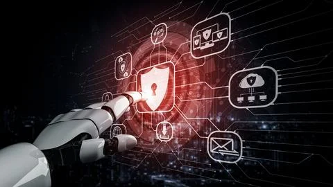 Future artificial intelligence robot and cyborg. 3D illustration. Stock-Illustration