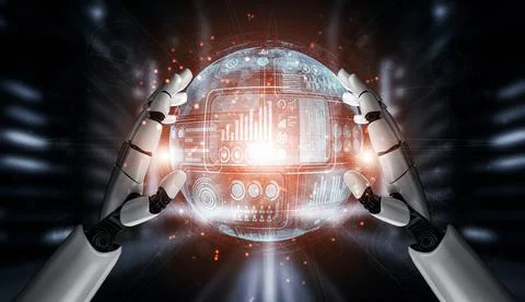 Future artificial intelligence robot and cyborg. 3D illustration. Stock Illustration