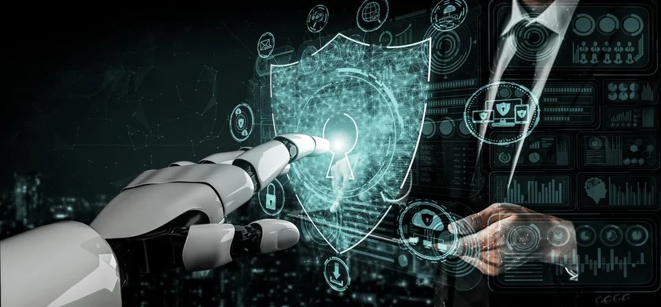 Future artificial intelligence robot and cyborg. 3D illustration. Stock Illustration