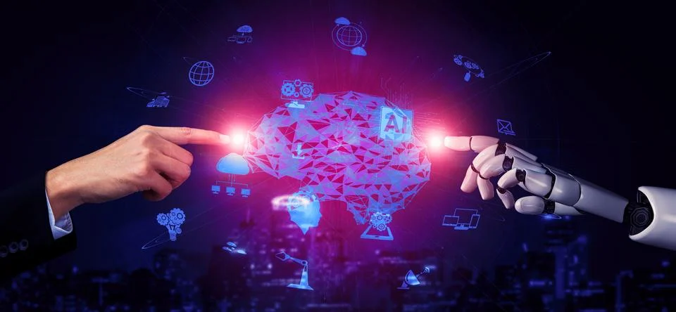 Future artificial intelligence robot and cyborg. 3D illustration. Stock Illustration