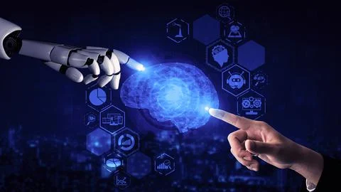 Future artificial intelligence robot and cyborg. 3D illustration. 스톡 일러스트