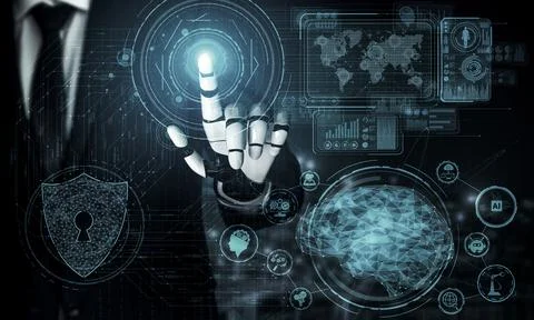 Future artificial intelligence robot and cyborg. 3D illustration. Stock Illustration