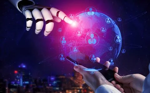 Future artificial intelligence robot and cyborg. 3D illustration. Stock Illustration