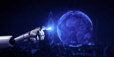 Future artificial intelligence robot and cyborg. 3D illustration. Illustrazione stock