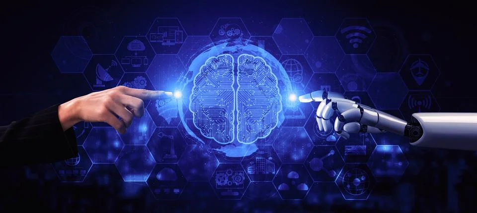 Future artificial intelligence robot and cyborg. 3D illustration. Stock Illustration