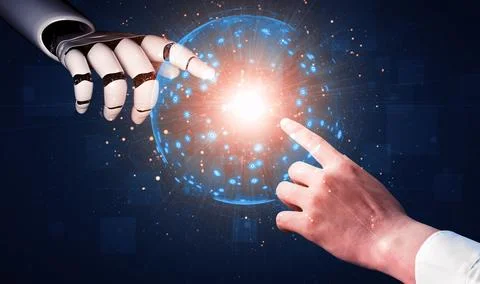 Future artificial intelligence robot and cyborg. 3D illustration. Illustrazione stock