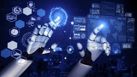 Future artificial intelligence robot and cyborg. 3D illustration. イラスト素材