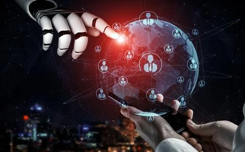 Future artificial intelligence robot and cyborg. 3D illustration. Stock Illustration