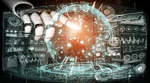 Future artificial intelligence robot and cyborg. 3D illustration. Stock Illustration