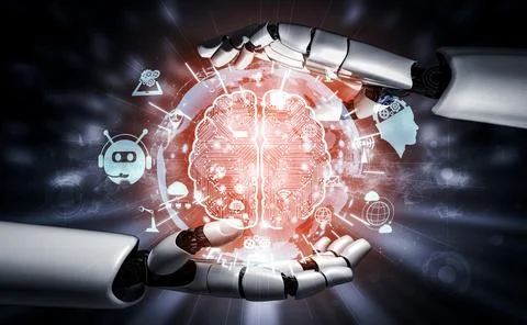 Future artificial intelligence robot and cyborg. 3D illustration. Stock Illustration