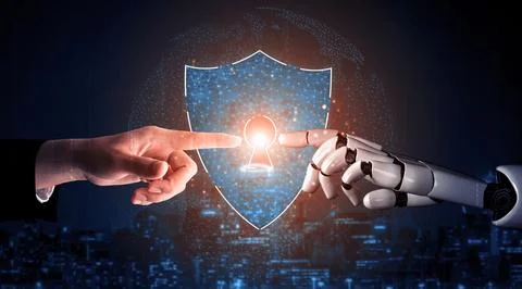 Future artificial intelligence robot and cyborg. 3D illustration. Illustrazione stock