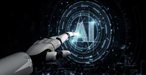 Future artificial intelligence robot and cyborg. 3D illustration. Illustrazione stock