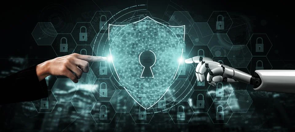 Future artificial intelligence robot and cyborg. 3D illustration. Illustrazione stock