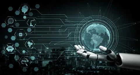 Future artificial intelligence robot and cyborg. 3D illustration. Stock Illustration