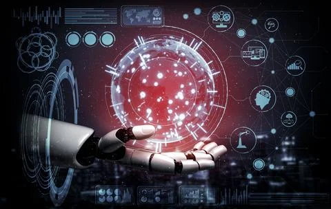 Future artificial intelligence robot and cyborg. 3D illustration. Stock Illustration