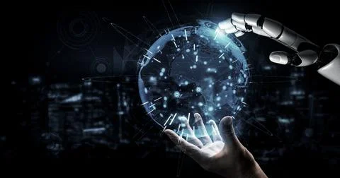 Future artificial intelligence robot and cyborg. 3D illustration. Stock Illustration