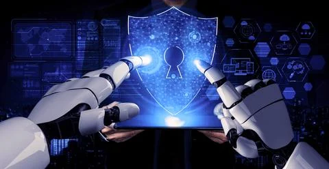 Future artificial intelligence robot and cyborg. 3D illustration. Stock-Illustration