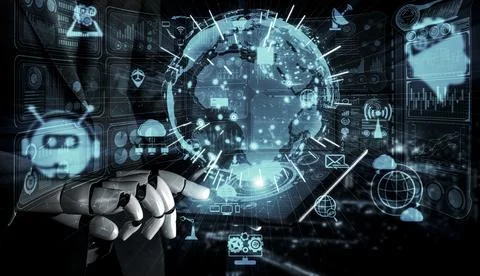 Future artificial intelligence robot and cyborg. 3D illustration. Stock Illustration