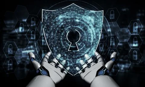 Future artificial intelligence robot and cyborg. 3D illustration. Illustrazione stock