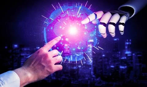 Future artificial intelligence robot and cyborg. 3D illustration. Illustrazione stock