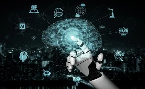 Future artificial intelligence robot and cyborg. 3D illustration. Stock Illustration