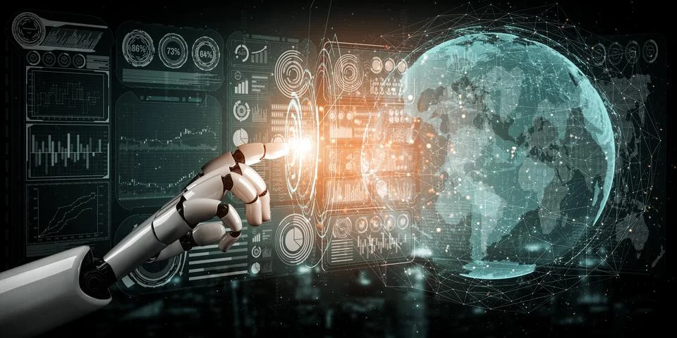 Future artificial intelligence robot and cyborg. 3D illustration. Stock Illustration