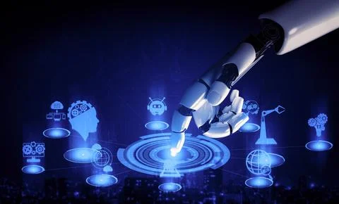 Future artificial intelligence robot and cyborg. 3D illustration. Stock Illustration