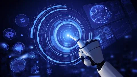 Future artificial intelligence robot and cyborg. 3D illustration. Stock Illustration