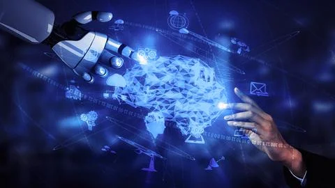 Future artificial intelligence robot and cyborg. 3D illustration. Stock Illustration