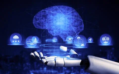 Future artificial intelligence robot and cyborg. 3D illustration. イラスト素材