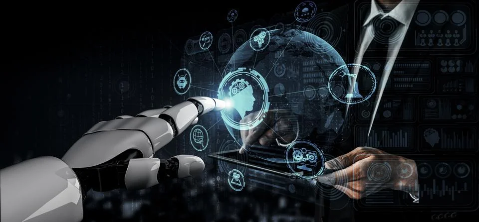 Future artificial intelligence robot and cyborg. 3D illustration. 스톡 일러스트