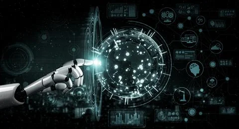 Future artificial intelligence robot and cyborg. 3D illustration. 스톡 일러스트