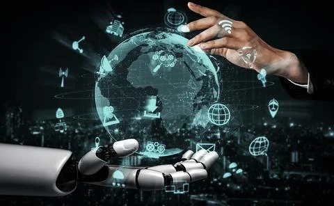 Future artificial intelligence robot and cyborg. 3D illustration. Stock Illustration
