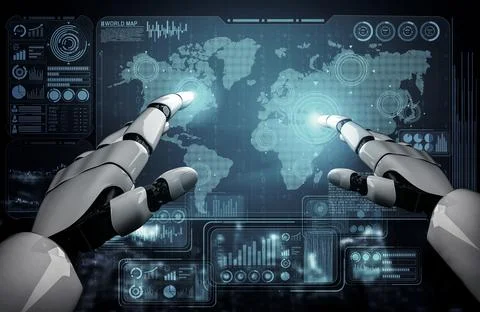 Future artificial intelligence robot and cyborg. 3D illustration. Stock Illustration