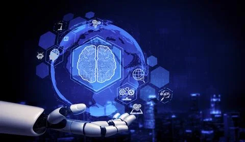 Future artificial intelligence robot and cyborg. 3D illustration. Stock Illustration
