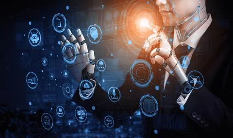 Future artificial intelligence robot and cyborg. 3D illustration. 스톡 일러스트