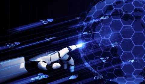 Future artificial intelligence robot and cyborg. 3D illustration. Stock Illustration